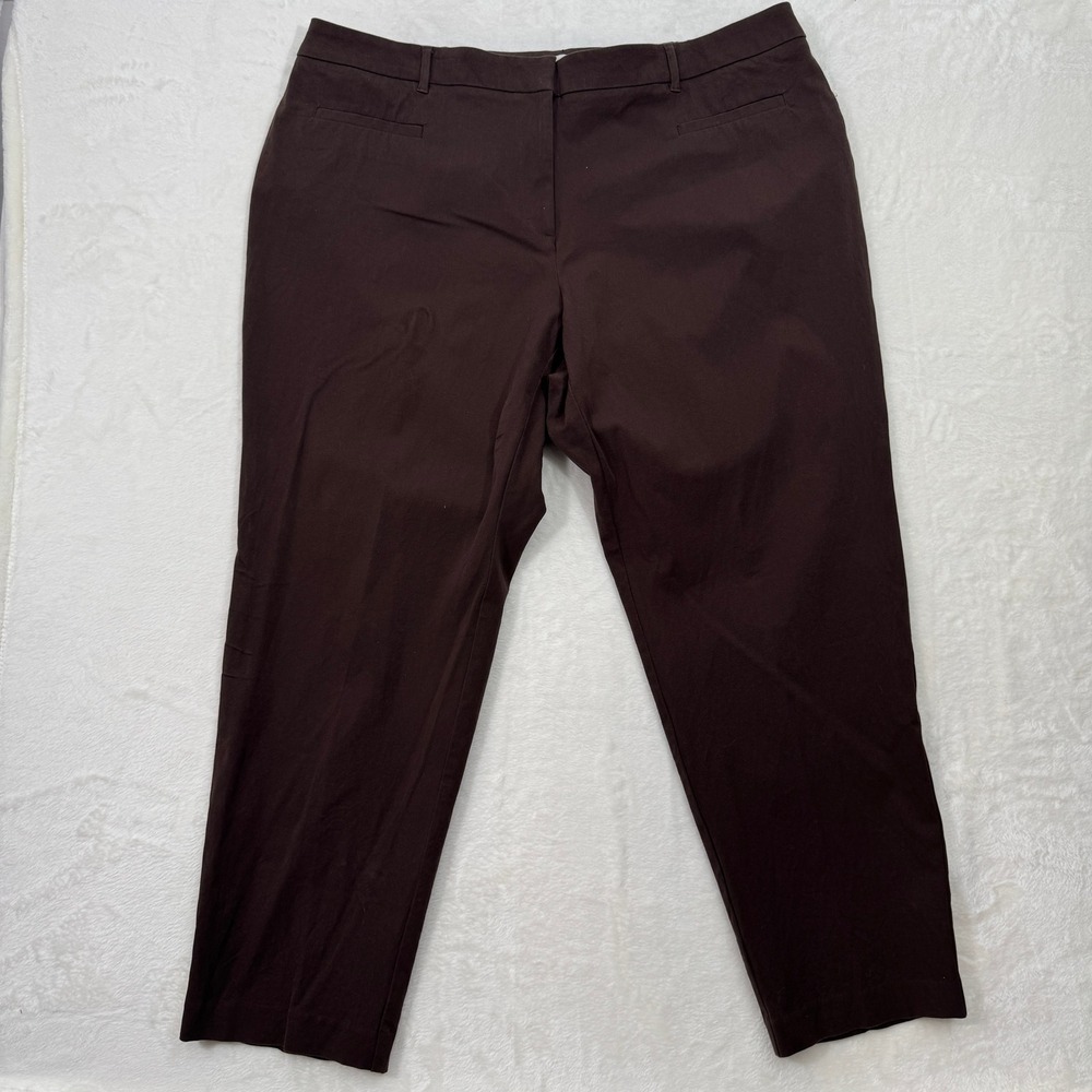 Talbots Pants Womens Brown Plus Curvy Fit Ankle Tapered Stretch Career Trousers
